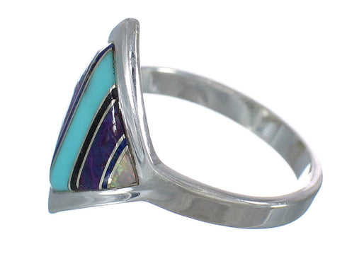 Multicolor Inlay Silver Southwest Ring Size 7-1/2 MX60142